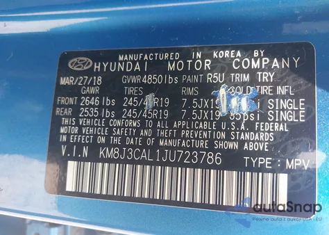 2018 Hyundai Tucson Sport z USA, uszkodzony, nr VIN KM8J3CAL1JU723786